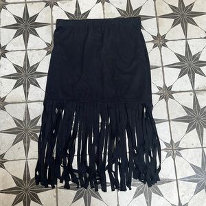 Fringe western black dark grey faux suede skirt